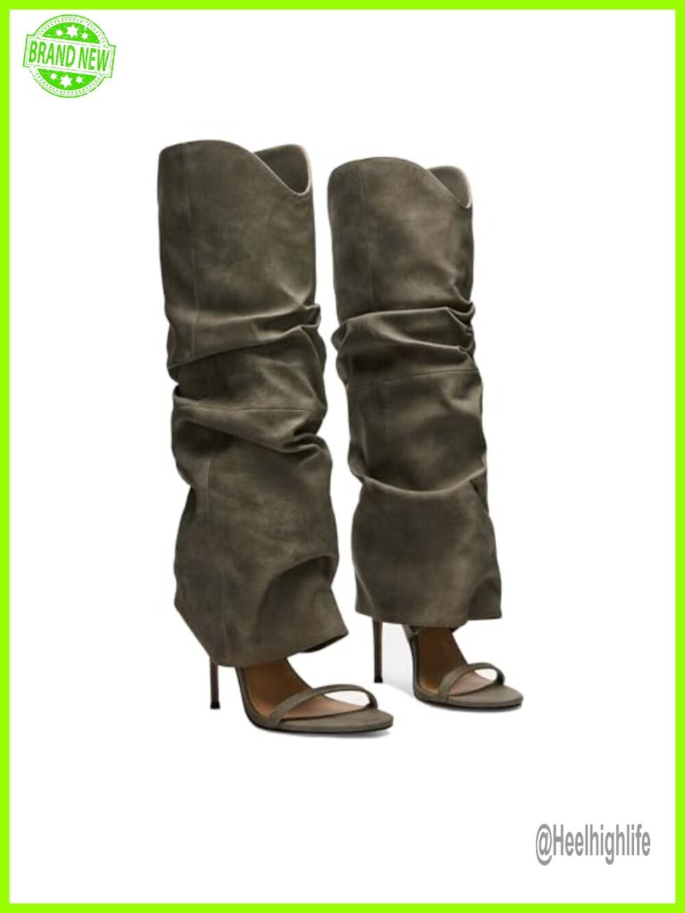 Slouchy Knee High Boots Open Toe Stiletto Heel Pull On Fashion Heeled Boots